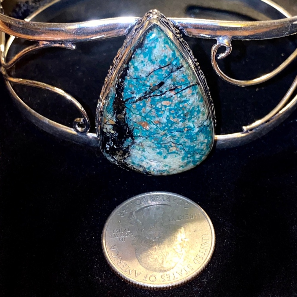 African Turquoise Handcrafted Statement Cuff - image 2